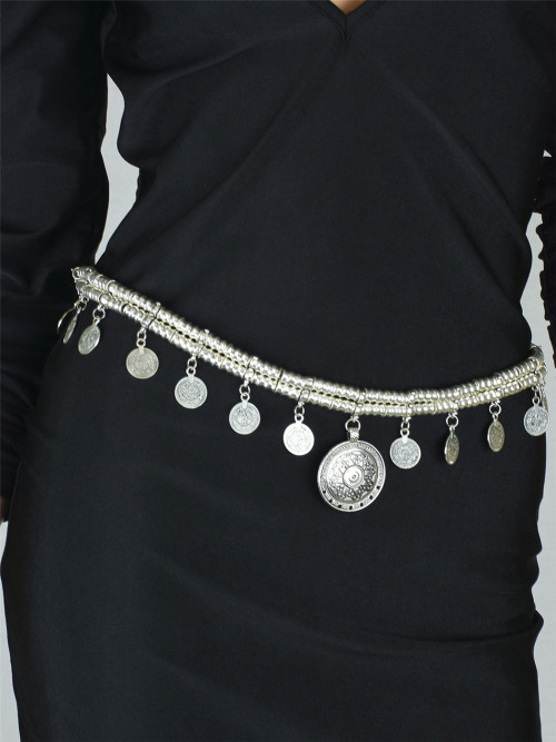 N-6426 vintage Summer Style Gypsy Silver Plated Alloy Carving Coin Waist Chain Belly Body Chain Body Belt