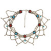 N-6425 Fashion Boho Vintage Silver Plated Chain Red& Blue Resin Beads Tassel Statement Women Necklace Jewelry