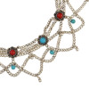 N-6425 Fashion Boho Vintage Silver Plated Chain Red& Blue Resin Beads Tassel Statement Women Necklace Jewelry