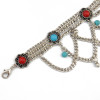 N-6425 Fashion Boho Vintage Silver Plated Chain Red& Blue Resin Beads Tassel Statement Women Necklace Jewelry