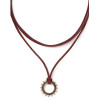 N-6424 bohemian Vintage gold Plated  Chain Red leather chain with sun shape pendant necklace for Women Jewelry
