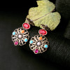 E-3868  Retro Palace Hollow Inlay Colored Gemstone Crystal Resin Beads Fashion Drop Earrings for Women