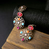 E-3868  Retro Palace Hollow Inlay Colored Gemstone Crystal Resin Beads Fashion Drop Earrings for Women