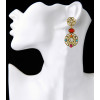 E-3868  Retro Palace Hollow Inlay Colored Gemstone Crystal Resin Beads Fashion Drop Earrings for Women
