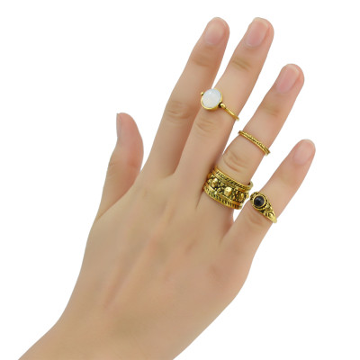 R-1394  4 Pcs/set Fashion Vintage Resin Knuckle Nail Midi Ring Set Jewelry 2 Colors