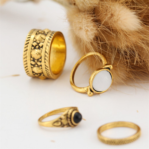 R-1394  4 Pcs/set Fashion Vintage Resin Knuckle Nail Midi Ring Set Jewelry 2 Colors