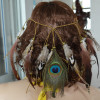 F-0358 Charming Bohemian style Handmade Wood Beads Wave Leather Feather Tassel  Hairband Accessory Jewelry