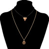 N-6421 bohemian style gold plated chain Fashion style black Leather chain coin shape pendant Necklace for women jewelry