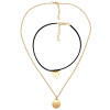N-6421 bohemian style gold plated chain Fashion style black Leather chain coin shape pendant Necklace for women jewelry