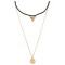 N-6421 bohemian style gold plated chain Fashion style black Leather chain coin shape pendant Necklace for women jewelry