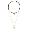 N-6421 bohemian style gold plated chain Fashion style black Leather chain coin shape pendant Necklace for women jewelry