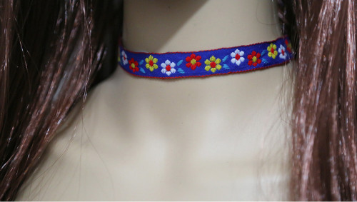 N-6428  Handmade Lace Embroidery Flowers Bohemian National Wind Choker Necklace