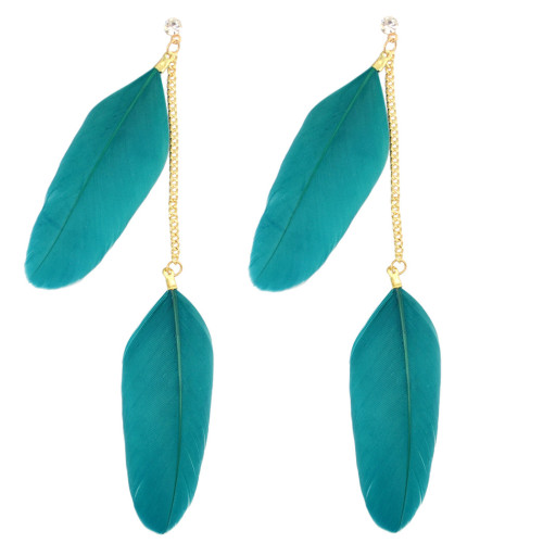 E-3874 5 Colors Bohemian Fashion Drop Earrings Feather Tassel Crystal Rhinestone Earrings for Women Jewelry