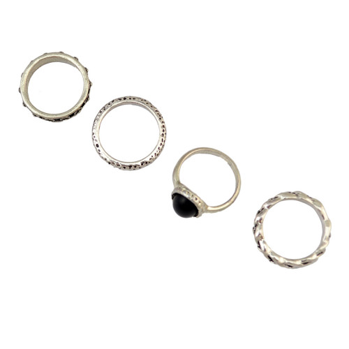 R-1401  7 Pcs/set Fashion Vintage Silver plated black Resin Knuckle Nail Midi Ring Set Jewelry for women jewelry