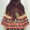 F-0341 Bohemian Handmade Retro Style Rope Chain Natural Stone Feather Tassel Headdress  Hairband Accessory
