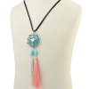 N-6432 Bohemian Vintage Style Silver Plated Long Chain bull shape Pendant with leaf tassel Necklace for Women Jewelry