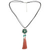 N-6432 Bohemian Vintage Style Silver Plated Long Chain bull shape Pendant with leaf tassel Necklace for Women Jewelry