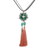 N-6432 Bohemian Vintage Style Silver Plated Long Chain bull shape Pendant with leaf tassel Necklace for Women Jewelry