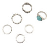 R-1398 6Pcs/set Bohemian Turkish Silver Alloy Natural Turquoise Finger Nail Midi Rings  Hollow out  Knuckle Rings For Women Jewelry