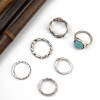 R-1398 6Pcs/set Bohemian Turkish Silver Alloy Natural Turquoise Finger Nail Midi Rings  Hollow out  Knuckle Rings For Women Jewelry