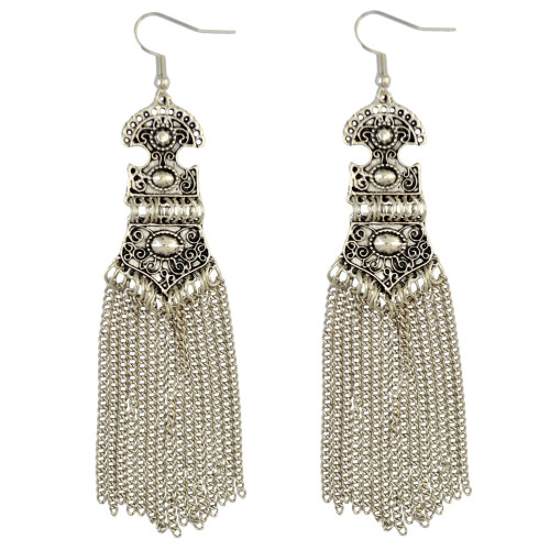 E-3882  New Arrival Factory Wholesale  Price Fashion Gold/Silver Plated Alloy Long Chain Tassel Dangle /Drop Fish Hook Earrings Jewelry