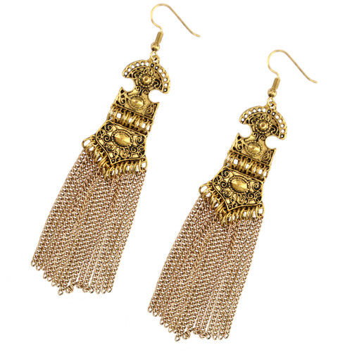 E-3882  New Arrival Factory Wholesale  Price Fashion Gold/Silver Plated Alloy Long Chain Tassel Dangle /Drop Fish Hook Earrings Jewelry