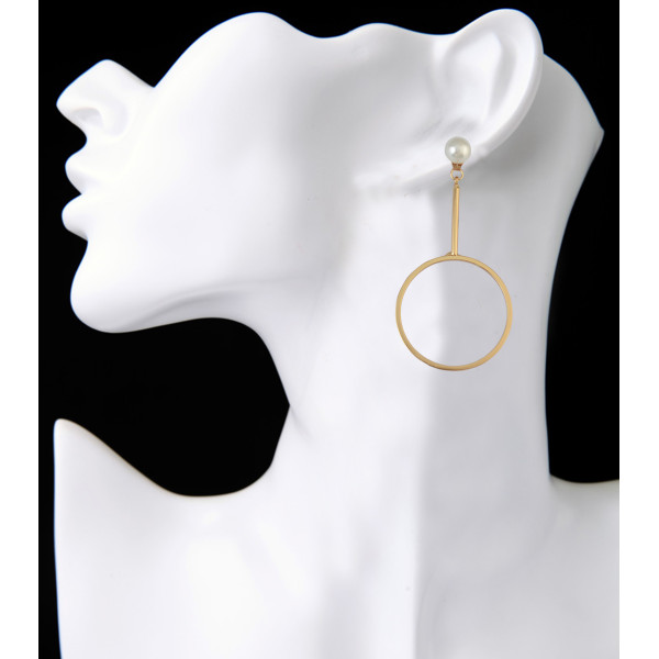 E-3879  Fashion Simple Design Goldplated Pearl Round Shpe Dangle Earring for Women Jewelry