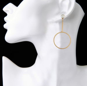 E-3879  Fashion Simple Design Goldplated Pearl Round Shpe Dangle Earring for Women Jewelry