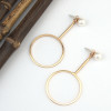 E-3879  Fashion Simple Design Goldplated Pearl Round Shpe Dangle Earring for Women Jewelry