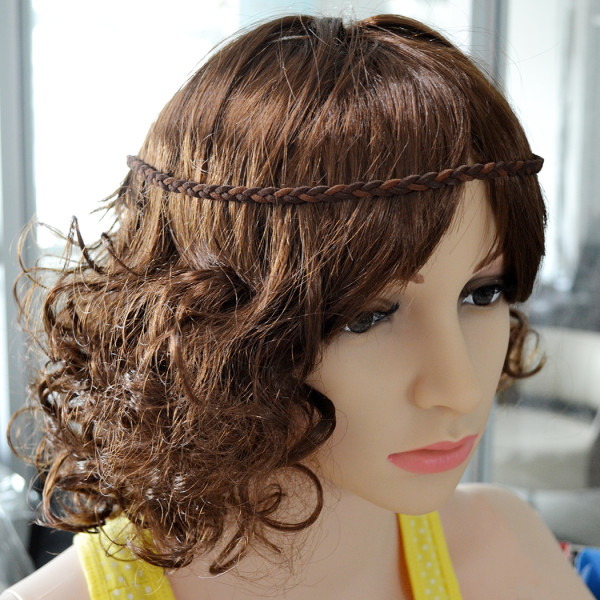 F-0360 Bohemian Handmade Wooden Beaded Weave Leather Feather Tassel Hairband Accessory Jewelry