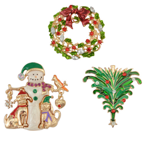 P-0337 Christmas Gift Cartoon Clothing Corsage Crystal Rhinestone Santa Claus Christmas Tree Brooch Pin