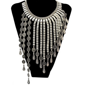 N-6447 Bohemian Silver plated Fashion Necklace with long coin shape Tassels collar For Women Jewelry