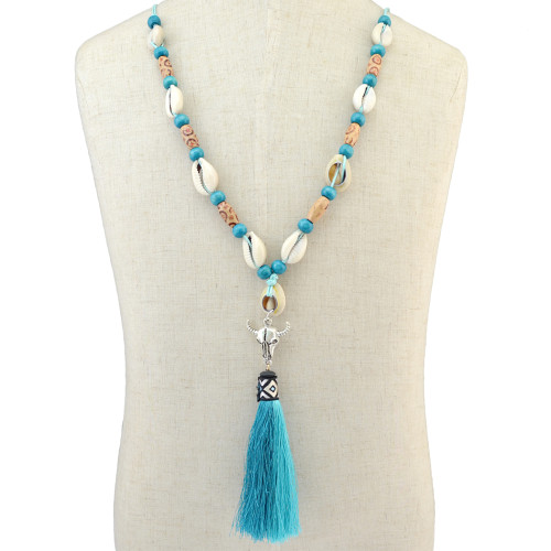 N-6446 Bohemian Vintage Rope Natrul Shell Wood Beads Pendant Necklace Jewelry
