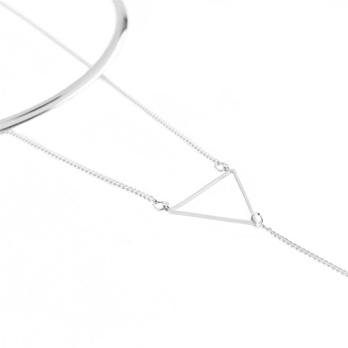 N-6457 European Fashion Punk Style Silver Plated Chain with Long Tassel Triangle Round Bid Choker Statement Necklace Bijoux Femme