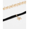 N-6454 Gold Stars Choker Necklace and Black Velvet Necklace Choker with Pendant, Set of 2