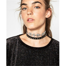 N-6465 bohemian vintage style  black leather chain crystal pendant  collar necklace for women jewelry