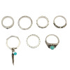 R-1408 7Pcs/set Bohemian Turkish Silver Natural Turquoise Finger Nail Midi Rings Leaf Alloy Knuckle Rings For Women Jewelry