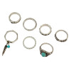 R-1408 7Pcs/set Bohemian Turkish Silver Natural Turquoise Finger Nail Midi Rings Leaf Alloy Knuckle Rings For Women Jewelry