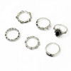 R-1404 Boho Style Vintage Silver Plated Alloy Leaf Shape with Resin Knuckle Nail Midi Rings Set Jewelry 6Pcs/Set