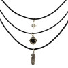 N-6463 3pcs/set Black Leather Chain Leaf Bead Pendant Choker Necklace Jewelry for women