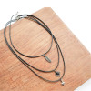 N-6463 3pcs/set Black Leather Chain Leaf Bead Pendant Choker Necklace Jewelry for women