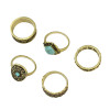 R-1409 Fashion Vintage Silver Gypsy Joint Knuckle Nail Turquoise Midi Ring Set 5 Rings Women's Jewelry