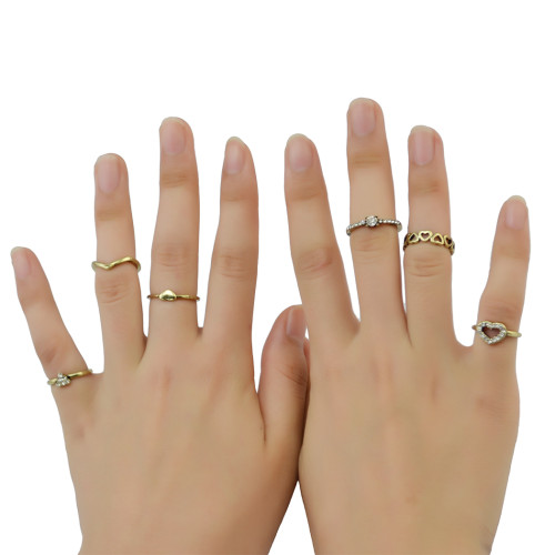 R-1402 Fashion Vintage Brozen Gypsy Joint Knuckle Nail Turquoise Midi Ring Set 6Rings Women's Jewelry