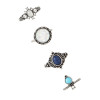 R-1412  4Pcs/Set Bohemian Style Vintage Silver Plated Alloy Turquoise Resin Knuckle Nail Midi Rings Set Jewelry