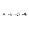 R-1412  4Pcs/Set Bohemian Style Vintage Silver Plated Alloy Turquoise Resin Knuckle Nail Midi Rings Set Jewelry