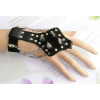 B-0813 Punk Personality Skull Rivet Adjustable Cuff Bangle Bracelet with Finger Ring Unisex Bracelets