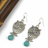 E-3888 Fashion Silver Plated Turquoise Beads Owl Shape Dangle Earring for Women Jewelry