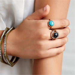 R-1415 4Pcs/Set Bohemian Vintage Style Gold Plated Alloy crystal rhinestone Resin bead Knuckle Nail Midi Rings Jewelry
