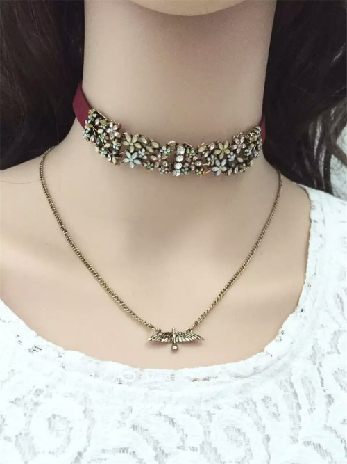 N-6479 bohemian vintage style silver plated black leather bird shape pendant necklace for women jewelry