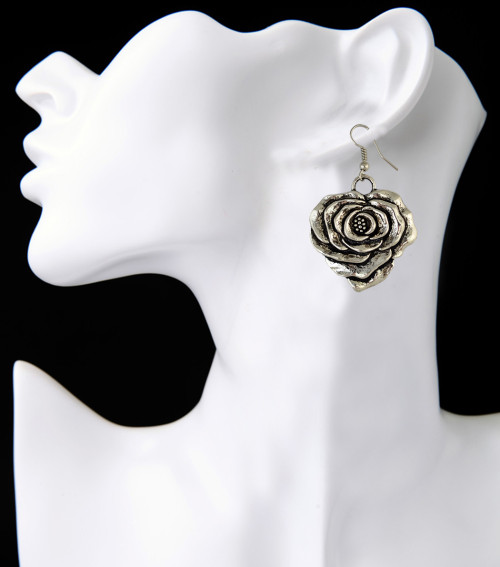 E-3887 Bohemian Vintage Silver Plated Flower shape pendant Earring Hook Earrings for Women